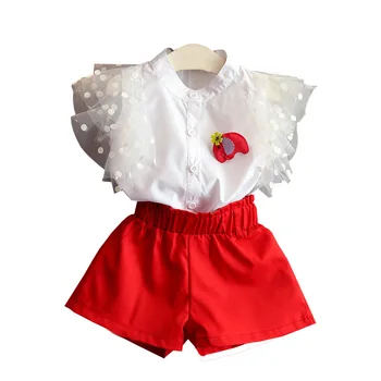 Ins Novo Otrok Poletno obleko 2pcs dekle fairy princess bela vrh+rdeča kratek nabor malčka, moda počitnice obleko ST20009