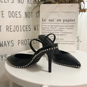 Brezplačna dostava za modo žensk Črpalke Črno usnje studded konice točke toe slingback visokih petah stranka čevlji nevesta poročni čevlji