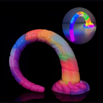 Svetlobna za 17,7 palčni Super Dolgo Analni Čep Bedak Pokal Žareče V Temno Multi Color Silikonski Vibrator Prilagodljiv Sex Igrača Za Ženske, Moške